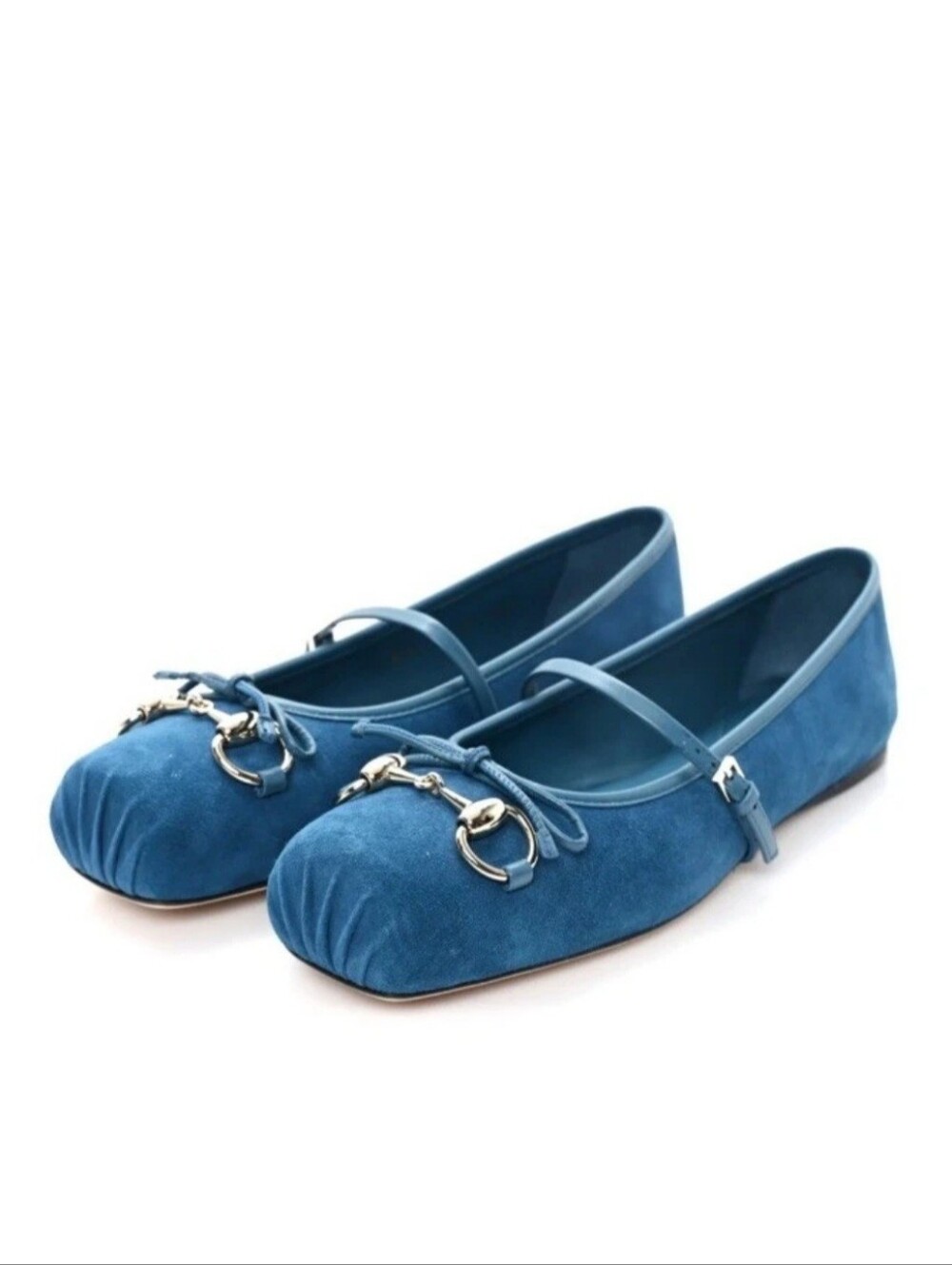 $1,030 Gucci Horsebit Ballet Flats Blue Suede Mary Jane EU 37 US 7 BNIB